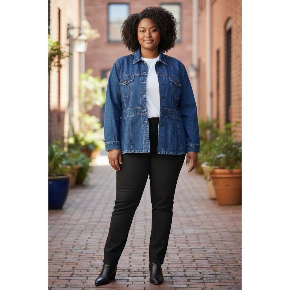 Carolina Blues Denim Jacket Womens 16 Blue Cinched Waist Button Front Pocket